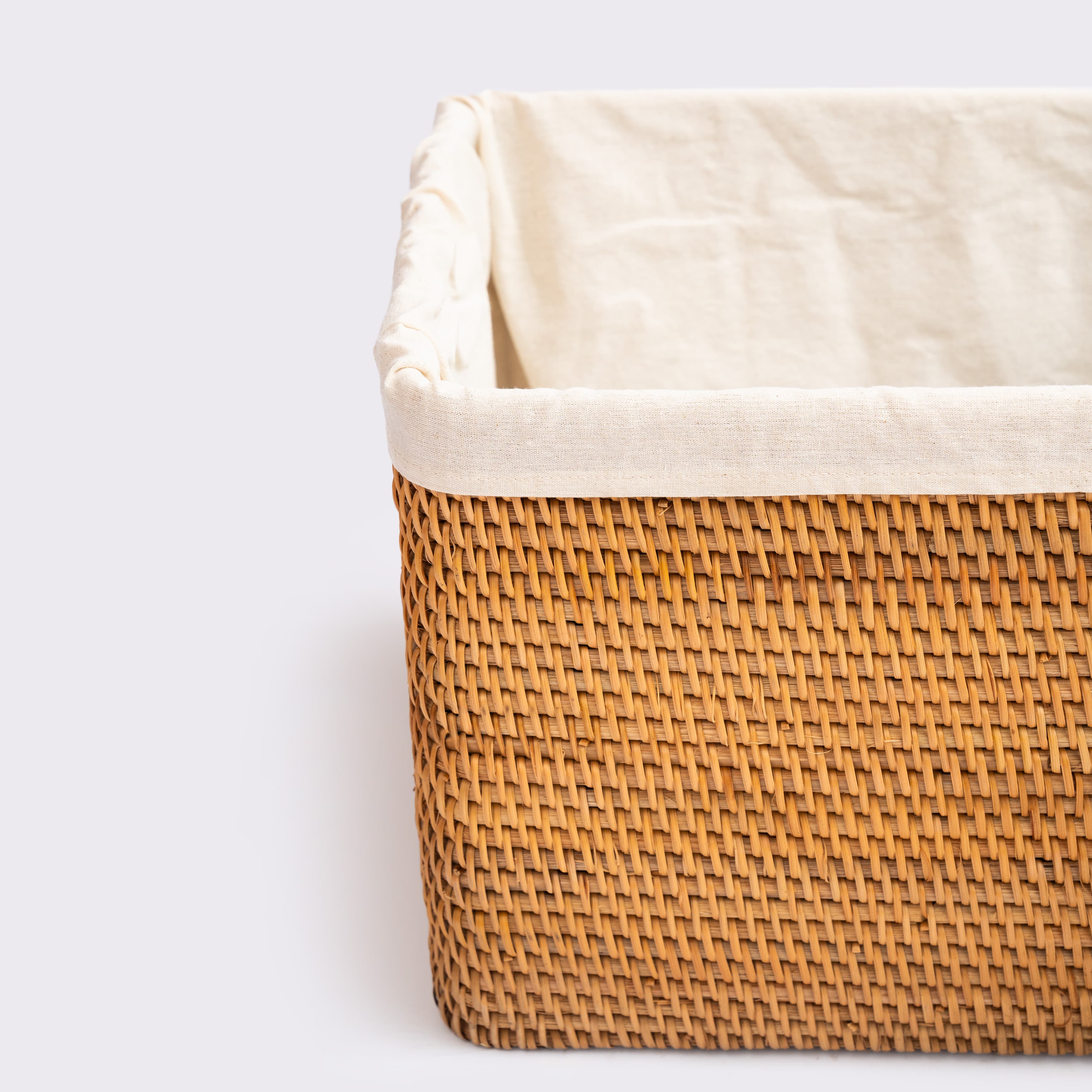 Product Rattan Rectangular Basket – Fabric Lined, Open Top Image 3