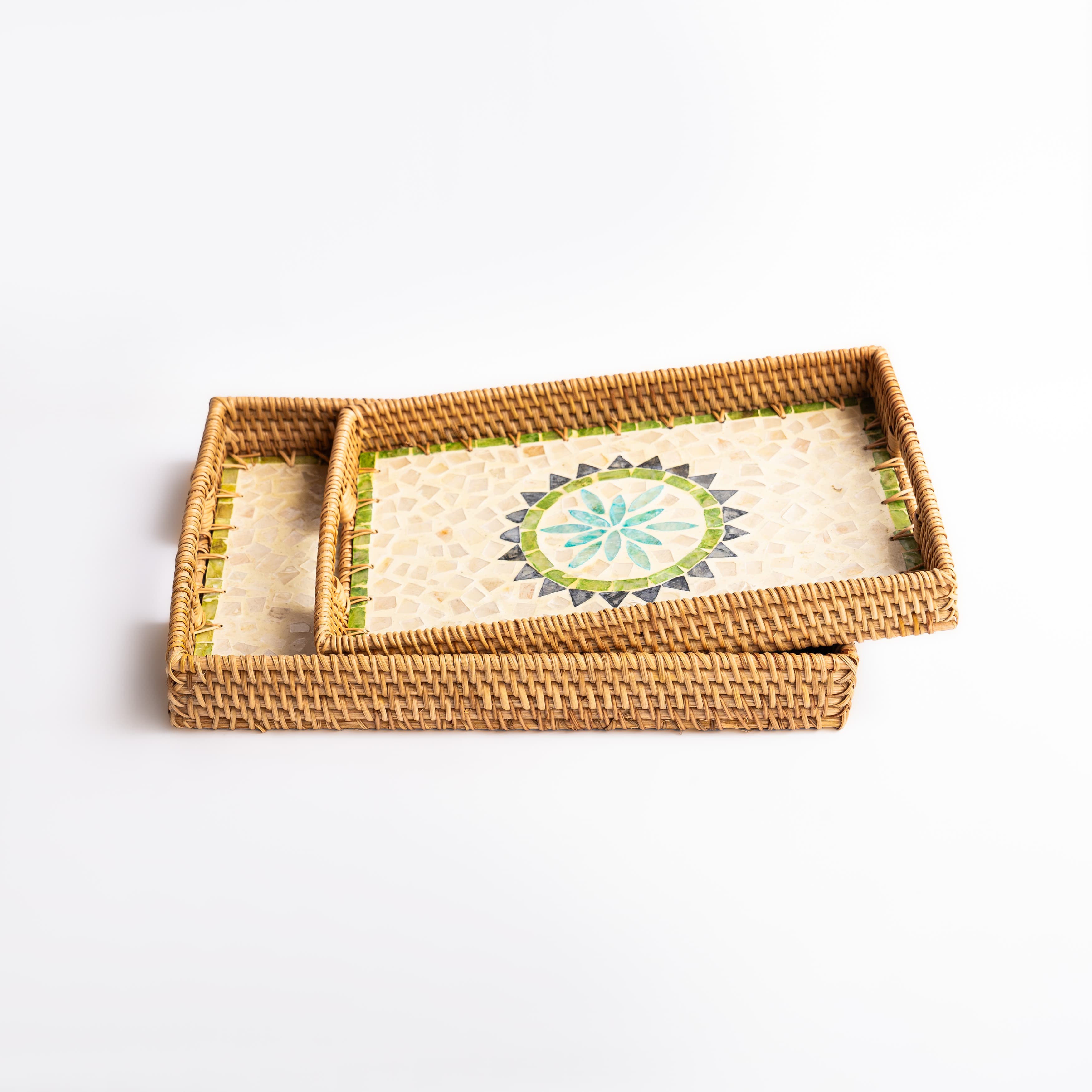 Product Rattan Rectangular Tray – Low Rim, Integrated Handles Image 2