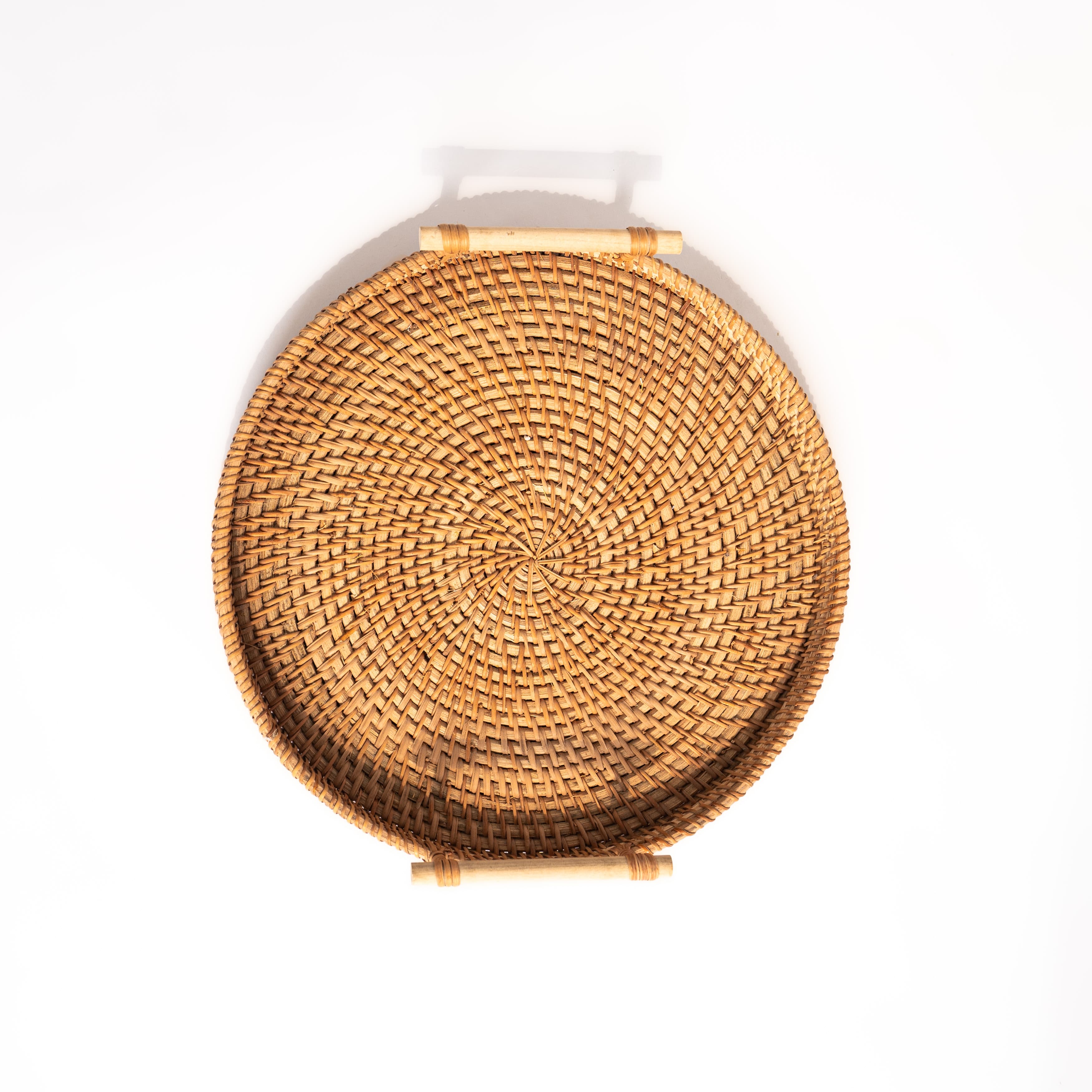 Product Rattan Round Tray – Low Rim, Square Handles Image 3