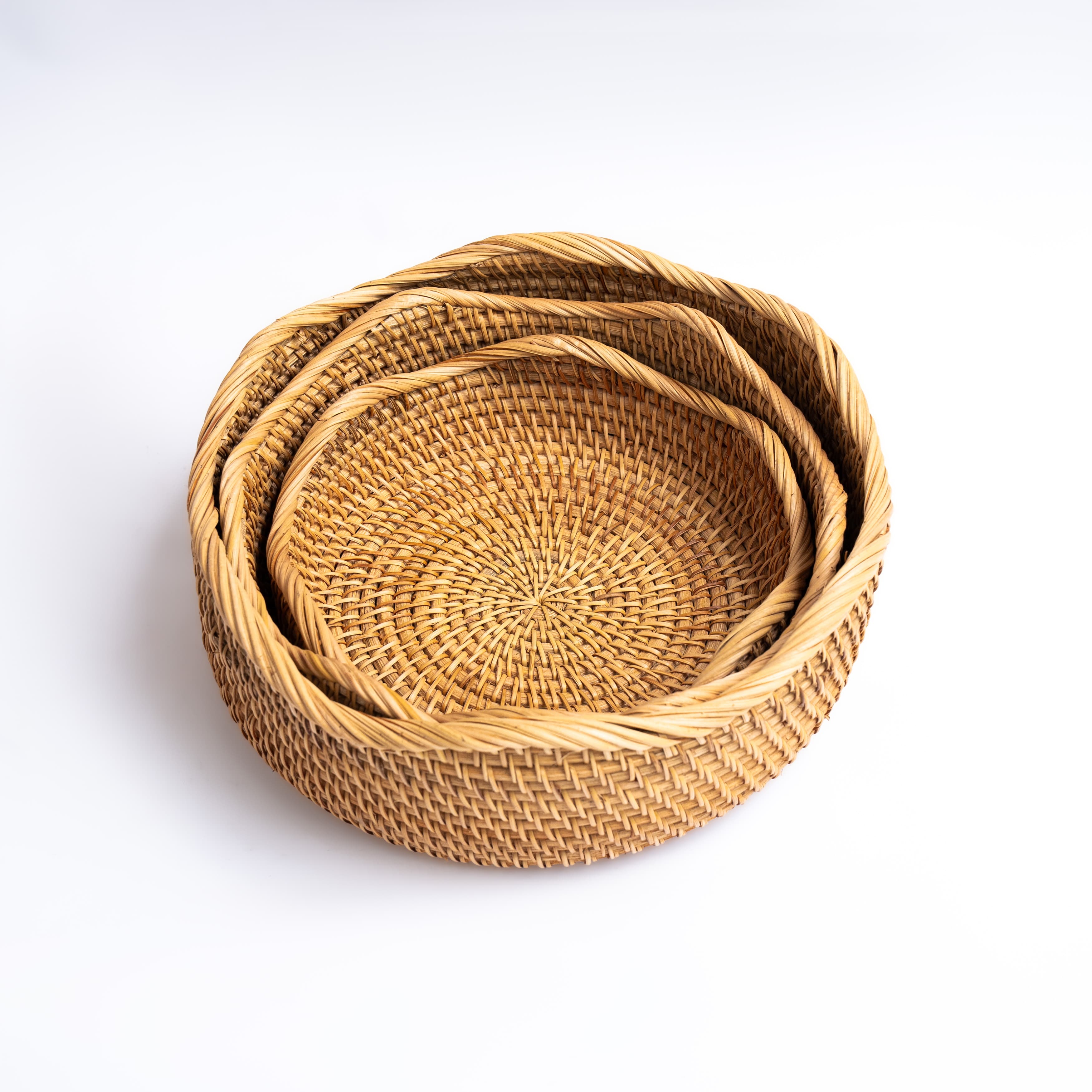 Product Rattan Round Tray – Solid Base, Low Rim Image 2